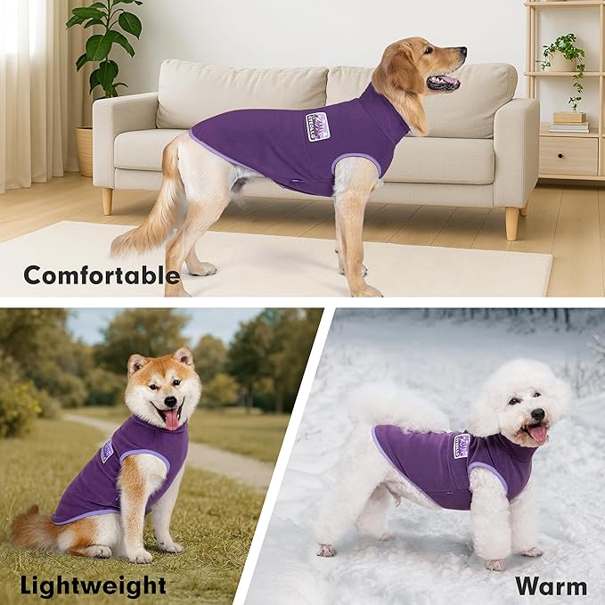 cyeollo 2XL Fleece Dog Sweater, Stretchy Pullover Fleece Vest with Turtleneck Dog Sweatshirt Warm Winter Clothes for Medium to Large Dogs Boy Girl Pet Apparel, Purple XXL