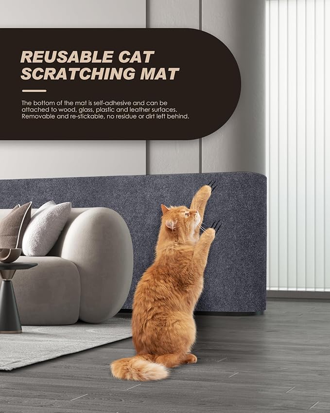 Cat Scratch Furniture Protector, Trimmable Self-Adhesive Carpet, DIY Climb Cat Scratcher Mat for Covering Cat Tower and Couch Protector from Cat Claws (39.4x15.8in Dark Gray)