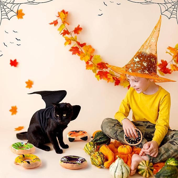 L1rabe Christmas Catnip Cat Toys - 5 Donut Catnip Stuffed Kittens Supplies, Pumpkin Bat Spider Dessert Pet Toys, Fun Cats Chew Bite Teething Tools Catmint Birthday Interactive Supplies
