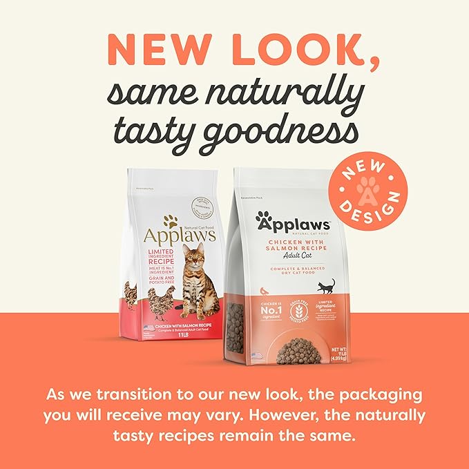 Applaws Complete Dry Cat Food, Grain-Free, Limited Ingredient with Added Vitamins & Minerals, Protein, Supports Digestion, Chicken & Salmon (11 Pound Bag)