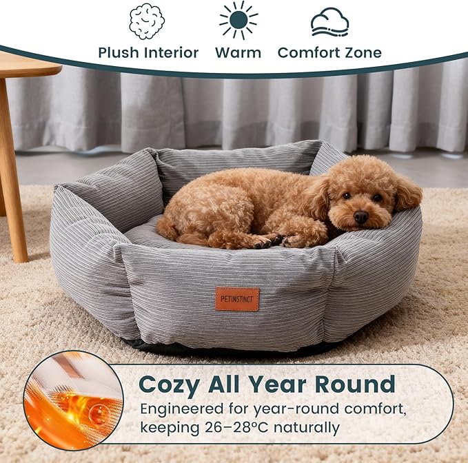 Large Cat Bed, Washable Orthopedic Cat Beds for Indoor Cats, Soft Donut Calming Dog Bed for Small Medium Dogs with Anti Slip Bottom, Cute Kitten Bed, 29.5x29.5x7.9 in, Gray