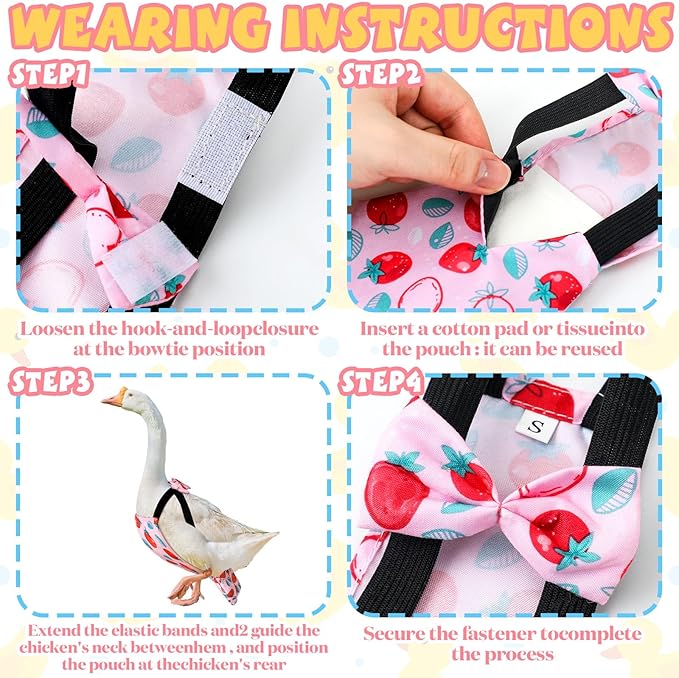6 Pcs Chicken Diapers for Hens Rooster Ducks Reusable Washable Duck Diapers with Bow Tie for Ducklings Hens Goose Poultry Adjustable Clothes for Hen Rooster Chicken(Classic,L)