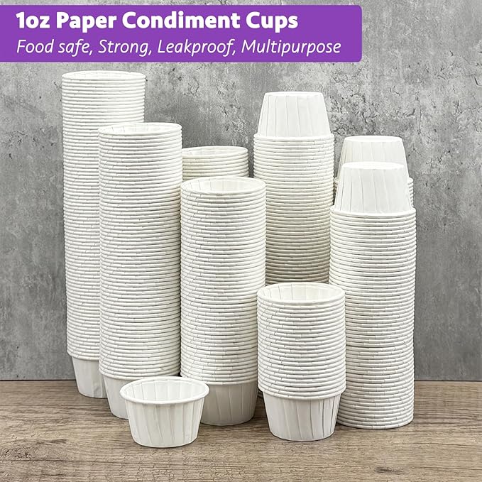 CAMKYDE 500 pcs Ketchup Cup Small Paper Cups 1 oz, Leak-Proof Food Safe Disposable Condiment Cups Sample Medicine Cup (Pack of 500)