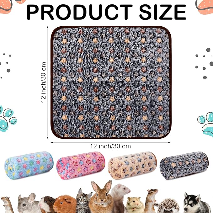 Reginary 4 Pcs Waterproof Guinea Pig Blankets Washable Small Animal Fleece Bedding Absorbent Guinea Pig Cage Liners Reusable Pet Pee Pad Sleep Mat for Hamster Ferret(Star Pattern,12 x 12 Inch)