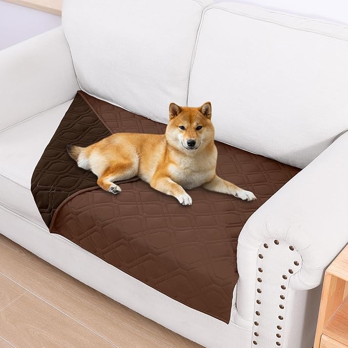 Smiry Waterproof Dog Blanket, 30x53 Inch Soft Pet Bed Cover Reversible, Washable Sofa Couch Furniture Protector for Small Medium Large Dog Puppy Cat, Geometric, Brown/Chocolate