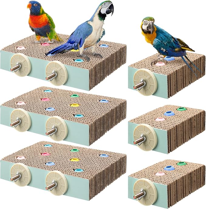 Nuanchu 6 Pcs Bird Perch Stand Toy Parrot Cardboard Platform Bird Paw Grinding Stand Parrot Cage Playground for Macaws Sparrows Parakeet Cockatiel Lovebird (Rainbow Style)