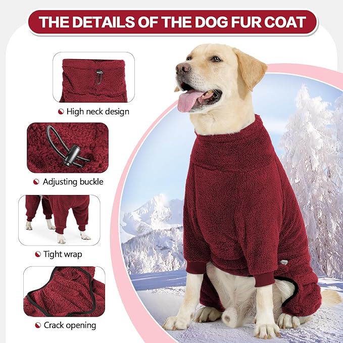 Dog Winter Coat,4-Legged Onesie Jumpsuit Warm Fleece Dog Jacket, Soft Pullover Pajamas, Fullbody Pajamas Onesie for Small Medium Large Dogs Walking, Hiking, Travel