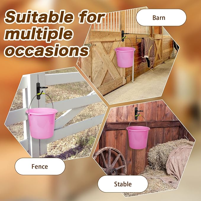 Dunzy 10 Pcs Bucket Hooks for Horses Metal Equestrian Water Bucket Hook Wall Mount Holder for Horse Stall Feed Barn Farmhouse Supplies(Black)