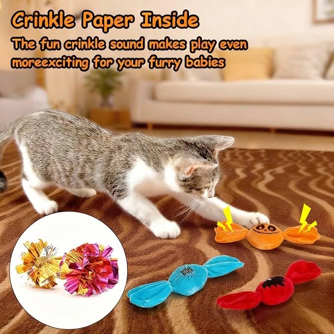 Retro Shaw Christmas Cat Toys,Kitty Xmas Bundle Candy Catnip Toys with Crinkle Sound Inside,3PCS Sweet Treats Cat Toy, Trick or Treat for Kitten Toys,Interactive Indoor Kitty Kicker for All Breeds