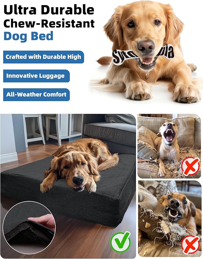 Sytopia 42 Inch Chew Proof Dog Crate Bed, Orthopedic Waterproof Dog Bed for Extra Large Dogs, Removable Washable Cover, Egg Crate Foam Mat, Suitable for Dogs Up to 100 Lbs, Dark Gray