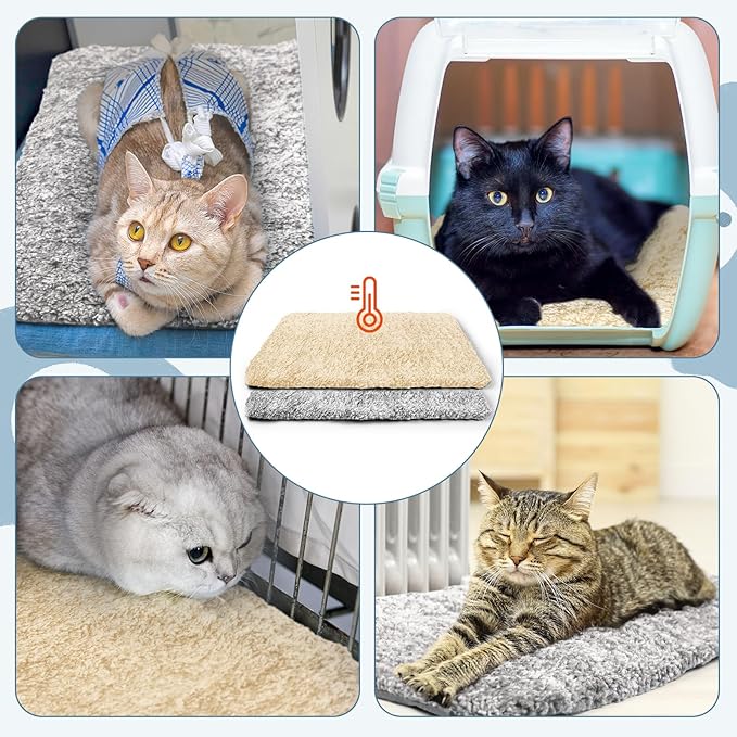 6 Pack Self Warming Cat Pads 19 x 28 Inch Self Heating Dog Cat Mats Extra Warm Thermal Pet Bed Washable Pet Crate Mat Blanket Removable Cover Non Slip for Indoor Outdoor (Grey Beige)