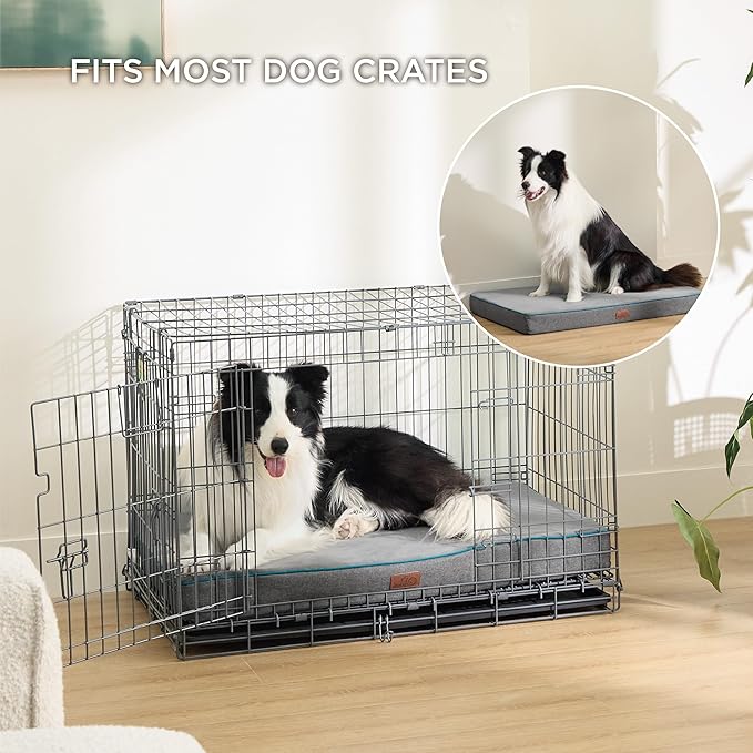 Bedsure Memory Foam Dog Beds Large Sized Dog - Orthopedic Pet Beds for Crate with Removable Washable Cover and Nonskid Bottom, Plush Flannel Fleece Top Pet Mat, Grey