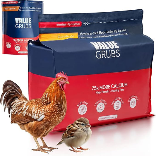 Better Than Dried Black Soldier Fly Larvae for Chickens - 10 lbs Non-GMO - 75X More Calcium Than Meal Worms - Poultry Feed Molting Supplement - Farm Raised High Protein - Resealable Bag