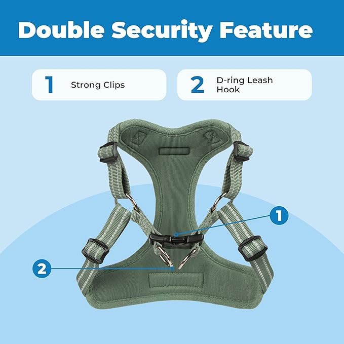 Best Pet Supplies Voyager Mesh Dog Breathable Harness Reflective Stitching, All Weather Adjustable for Walking Training, or Running - Heavy Duty & Durable, Moss Green, M