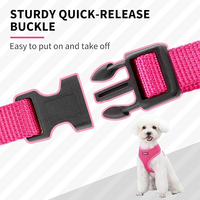AIITLE Reflective Dog Harness, Soft No-Pull Design, Breathable 3-Layer Mesh for Medium Dogs, Adjustable Fit for Hiking, Training – Fits Pugs, Bichon Frise (XL, Hot Pink)