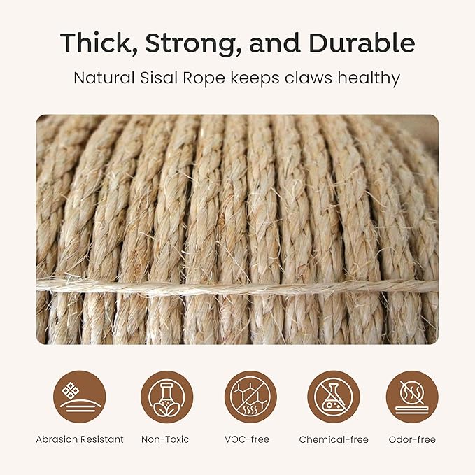 Premium Brazilian Sisal Rope, Natural Fiber 100% Sisal, Ultra Durable, Chemical-Free, Ideal for DIY, Cats, Scratching Post Replacement, Home Decor, Garden, Crafting (3/8” 600 ft / 9.5mm 180m)