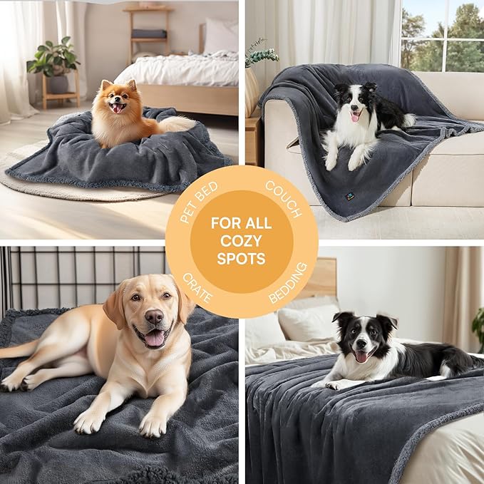 Luciphia Waterproof Pet Blanket, Liquid Pee Proof Dog Blanket for Sofa Bed Couch, Reversible Sherpa Fleece Furniture Protector Cover for Small Medium Large Dogs Cats, Dark Gray Queen Size（90" x 82"）