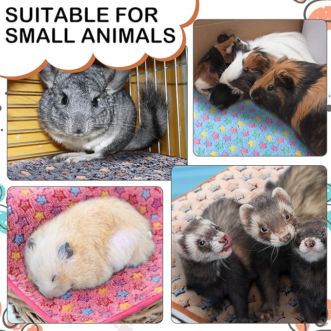 Reginary 4 Pcs Waterproof Guinea Pig Blankets Washable Small Animal Fleece Bedding Absorbent Guinea Pig Cage Liners Reusable Pet Pee Pad Sleep Mat for Hamster Ferret(Star Pattern,12 x 12 Inch)