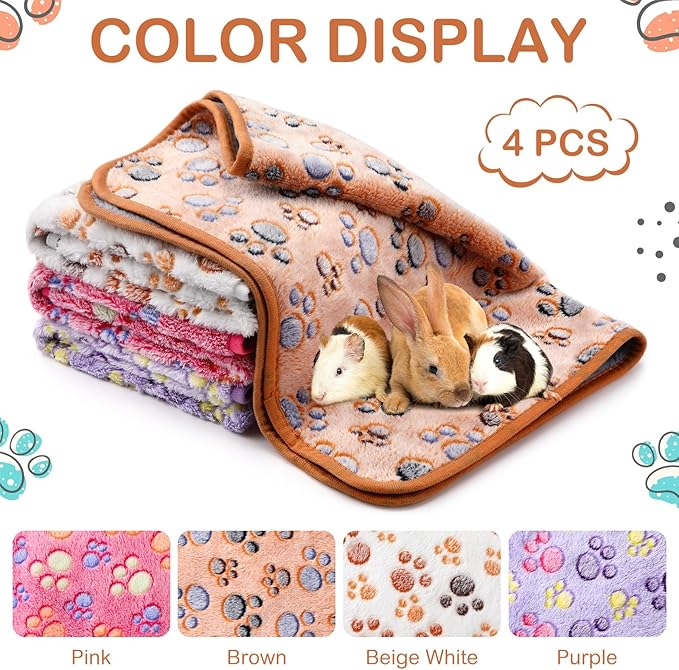Tudomro 8 Pcs Guinea Pig Blankets Absorbent Washable Animal Fleece Bedding Cage Liners Waterproof Reusable Pet Pee Sleep Mat Pad Cover for Chinchilla Hamster Ferret(Paw,35 x 24 Inch)