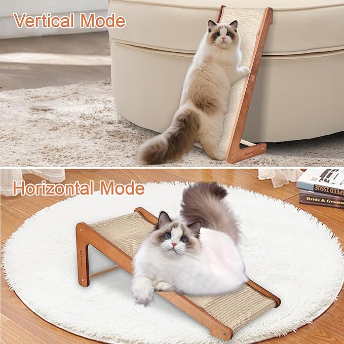 Extra-Larger-28.5" Sisal Cat Scratcher of L-Shaped Solid Wood Cat Scratching Post - Beechwood Base, Natural Sisal Woven Scratching Pad, Durable, Furniture Protector for Cats' Clawing and Play