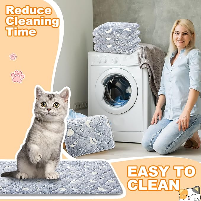 Riakrum 4 Pack Self Warming Cat Mat Heating Cat Bed 24" x 18" Thermal Dog Self Warming Pad Pet Heating Pad Non Slip Bottom Washable with Storage Bag for Indoor Outdoor Kitten Pet(20 x 28 Inches)