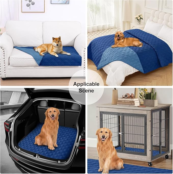 Smiry Waterproof Dog Blanket, 40x50 Inch Soft Pet Bed Cover Reversible, Washable Sofa Couch Furniture Protector for Small Medium Large Dog Puppy Cat, Geometric, Navy/Blue