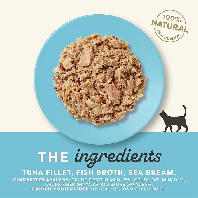 Applaws Natural Wet Cat Food in Broth, Limited and Natural Ingredients, High Protein with No Artificial Additives, Tuna Fillet & Seabream in Broth (12 x 5.3oz Pouches)