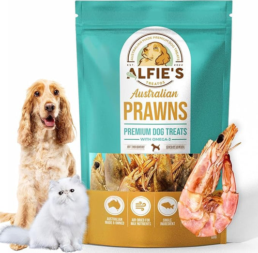 ALFIE'S TREATOS Shrimp Treats for Dogs & Cats (2.12 oz), Air-Dried Dog Treats, Food Topper & Training, Australian Wild-Caught, Single Ingredient, Freeze-Dried Alternative
