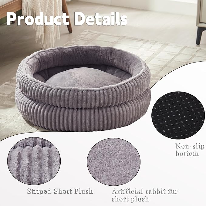 Cat Beds for Indoor Cats,Kitten Bed,Dog Bed for Small Dogs Breeds,Puppy Kennel Bed, Comfy Durable Pet Sleeping Bed, Washable Roun Cat Beds & Non-Slip Bottom, Gray 20" L x 20" W x 8" Th