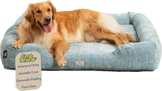 Furry's Paradise Foam Cuddler Pet Bed with Waterproof Liners, Reversible Cushion, Washable Cover, Recycled Fibers and Non-Slip Bottom. (Shallow Seas, Orthopedic Large)