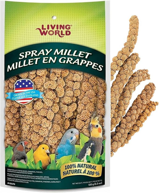 Living World - Millet Spray for Birds, 3.5 Oz – Premium Treat for Budgies, Canaries, Finches, Cockatiels and Other Pet Birds
