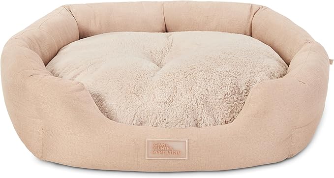 TOWN & COUNTRY EVERYDAY CuddleTown Faux Linen Comfy Cozy Cuddler Pet Bed, Supportive & Calming Egg Crate Foam, Non-Slip Bottom, Machine Washable Cover, Warm Taupe, Medium 28"x26"x8"