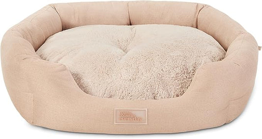TOWN & COUNTRY EVERYDAY CuddleTown Faux Linen Comfy Cozy Cuddler Pet Bed, Supportive & Calming Egg Crate Foam, Non-Slip Bottom, Machine Washable Cover, Warm Taupe, Medium 28"x26"x8"