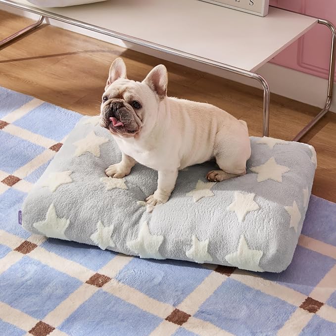 Lesure Dog Beds Medium Size-Thick Shredded Chopped Foam Pet Bed Indoor with Removable Cover, Cute Modern Fuzzy Plush & Anti Slip Bottom, Grey