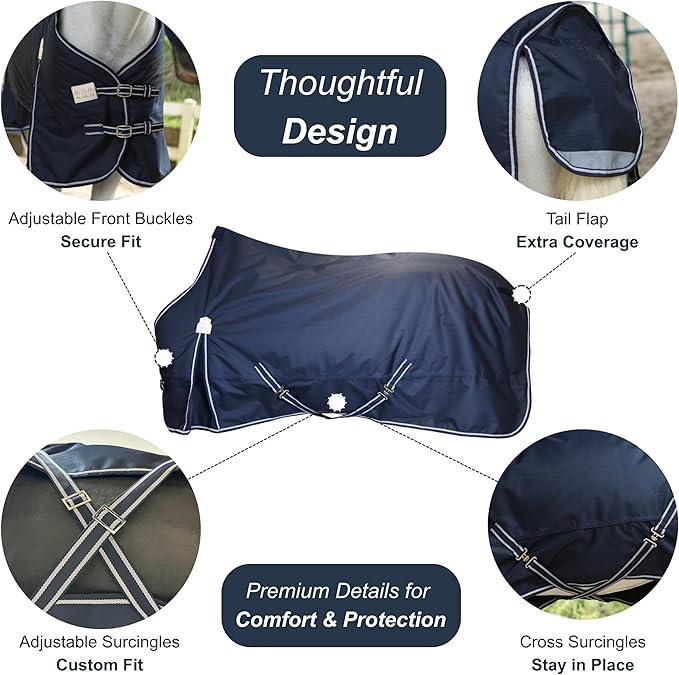 BARN & STABLE 600Denier 3000mm/3000mvp Super Waterproof & Breathable Horse Blankets for Winter with 200g Fill