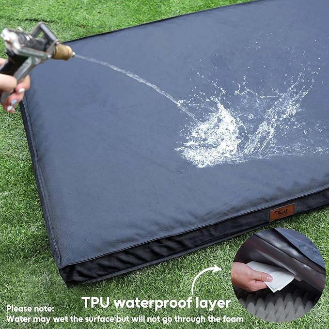 Outdoor Waterproof XL Dog Bed, Orthopedic Dog Bed for Large Dogs, Egg Crate Foam Pet Bed with Washable Removable Oxford Cooling Cover, 44x32 Inch, Navy