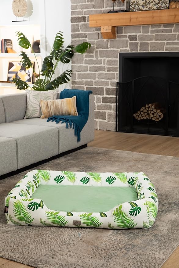 Furry's Paradise Foam Cuddler Pet Bed with Waterproof Liners, Reversible Cushion, Washable Cover, Recycled Fibers and Non-Slip Bottom. (in The Tropics, Orthopedic Large)