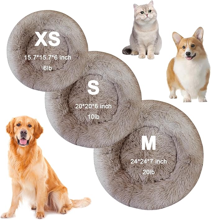 Nisrada Dog Bed for Small Medium Large Dogs Cats, 20 inch Calming Washable-Round Cozy Soft Pet Bed for Puppy and Kitten with Slip-Resistant Bottom