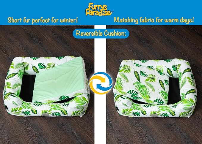 Furry's Paradise Foam Cuddler Pet Bed with Waterproof Liners, Reversible Cushion, Washable Cover, Recycled Fibers and Non-Slip Bottom. (in The Tropics, Orthopedic Small)