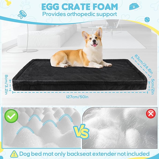 Dog Car Bed, Non-Slip Backseat Extender Pet Mat, Removable Washable Dog Bed for SUVs, Sedans & Trucks, Anti-Slip Travel Bed for Dogs, Easy Clean & Scratch-Proof & Comfort (50"x24.6")