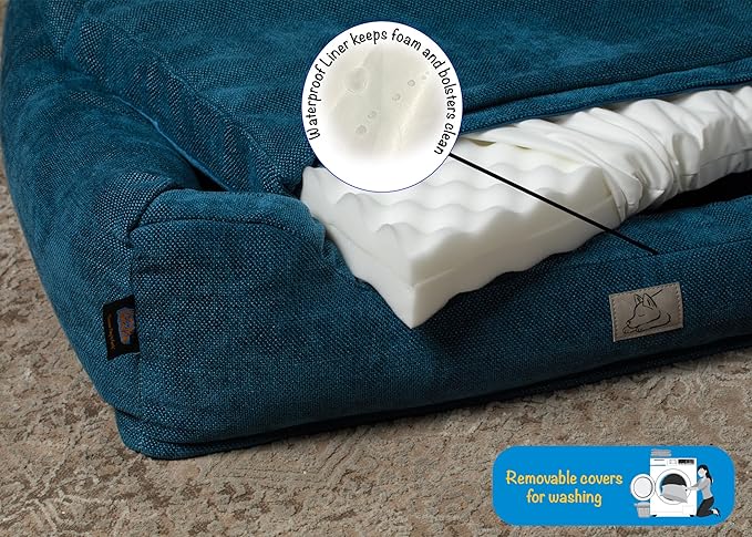 Furry's Paradise Foam Cuddler Pet Bed with Waterproof Liners, Reversible Cushion, Washable Cover, Recycled Fibers and Non-Slip Bottom. (Deeper Waters, Orthopedic Small)