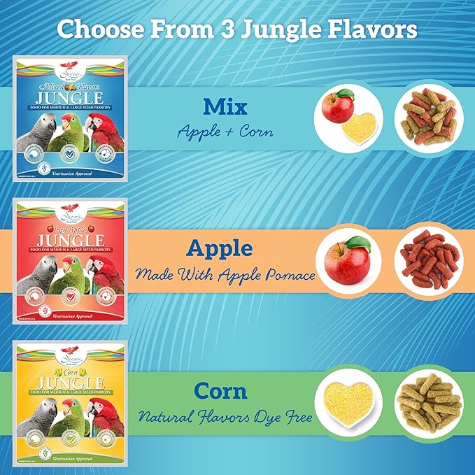 Scenic Mix Jungle Premium Parrot Food - Apple, Natural Flavors, High Protein, Low Iron Bird Pellets for Large Parrots, Macaw Food, Cockatoo & African Grey Parrots, Omega 3, Vitamins, Minerals, 1 LB