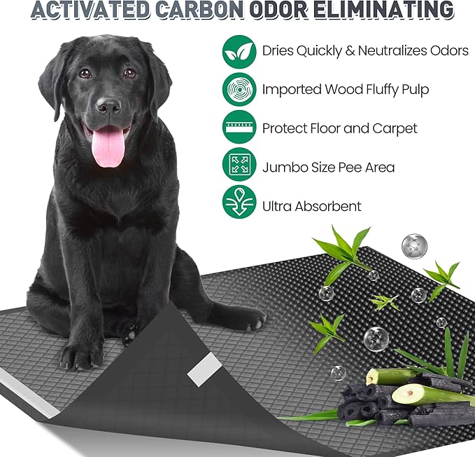 31"x47" Activated Charcoal Dog Pee Pads - 32 Count,Extra Large，Super Absorbent, Leakproof, Long-Lasting Odor Control, Ideal for Large Dogs and Potty Training Puppies