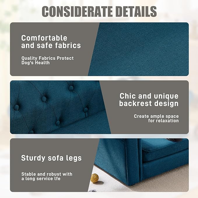 Dog Sofa Couch for Medium to Large Dogs, 55" Memory Foam Pet Sofa Couch with Washable Fabric, Durable Elevated Dog Bed with Legs, Removable Cushion for Medium Dogs, Blue