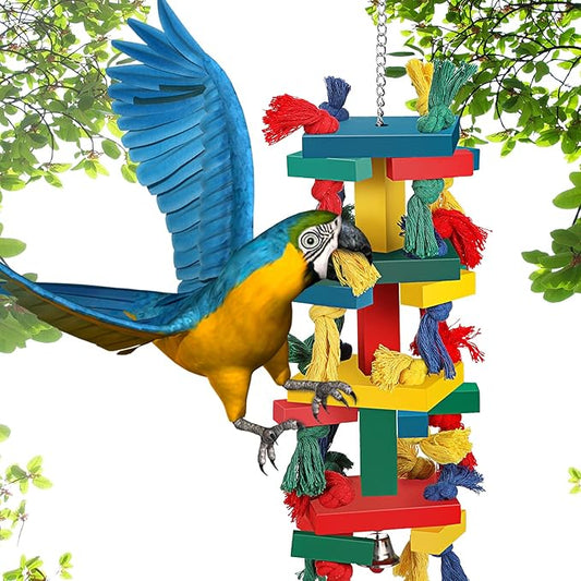 Skylety Parrot Toys for Large Birds Natural Wood Bird Toys Multicolored Wooden Tearing Parrot Block for African Grey, Cockatoos, Macaw