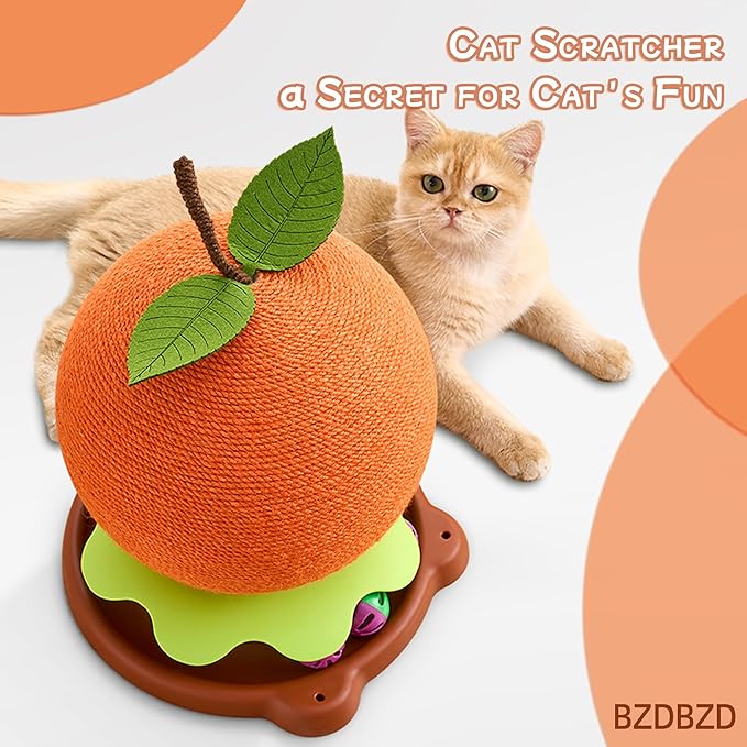 3-in-1 Modern Cat Ball Scratcher & Cat Toys for Indoor Cats/Kittens, Cute Orange/Frog/Bee Design with Bell Ball Track, Natural Sisal Cat Scratching Post, Space-Saving Interactive Cat Scratcher