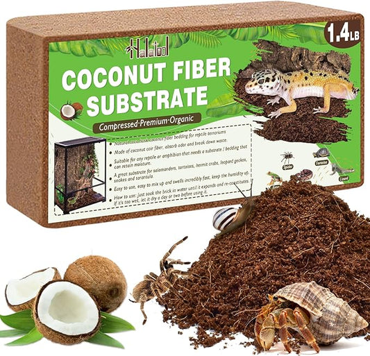Halatool 1.4LB Coconut Fiber Substrate for Reptile Bedding Natural Coconut Husk Substrate for Snake Tarantula Enclosure Tortoises Habitat Spider Leopard Gecko Tank, Fill 2.1 Gallon Terrarium