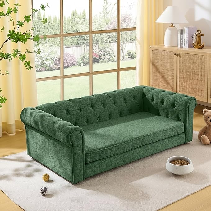 Dog Sofa Couch for Medium to Large Dogs, 55" Memory Foam Pet Sofa Couch with Washable Fabric, Durable Elevated Dog Bed with Legs, Removable Cushion for Medium and Large Dogs, Green