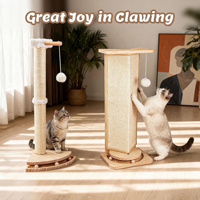 Couch Cat Corner Scratcher with Interactive Ball Toys for Cat, Replaceable Sisal Scratch Pad, Kitten Wall Scratcher for Couch, Wall Furniture Protector 25''
