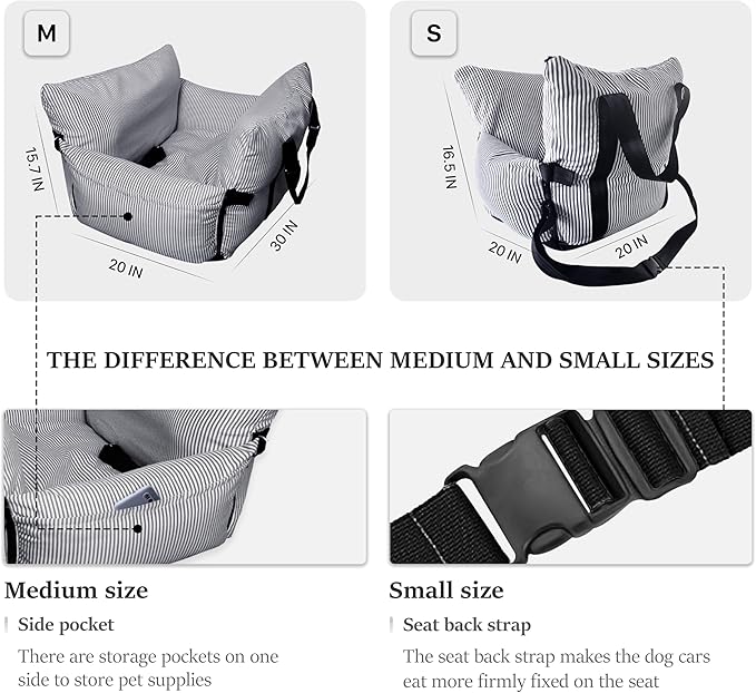 Johnear Dog Car Seat for Medium Dog under 55 lbs Pet Booster Seat Pet Travel Bed with 2 Pockets and Safety Leash, Detachable and Washable Carrier Handbag Bed Dog Back Seat Cushion Couch 30*20.5inches